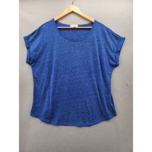 LA Threads‎ Blue Space Dye Cuffed Short Sleeve Top XL Pleated Back Relaxed Tee